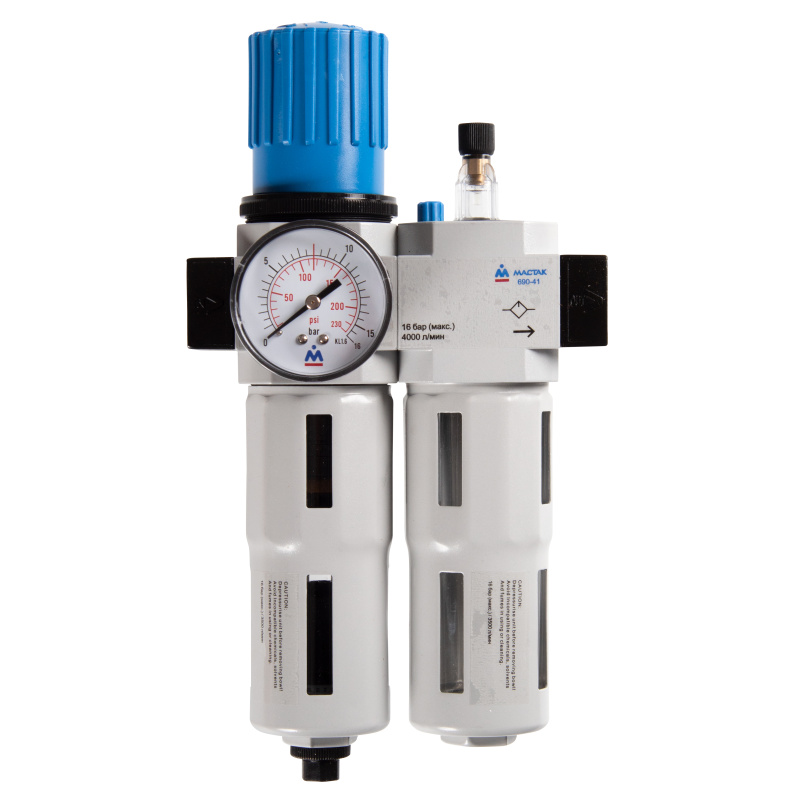 MACTAK Фильтр влагоотделитель с редуктором и лубрикатор 1/2", 16 бар  690-41