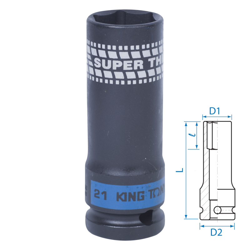 KING TONY Головка торцевая ударная глубокая 1/2", 21 мм, тонкостенная 441521M