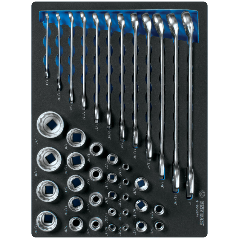 KING TONY Набор комбинированных ключей, набор торцевых головок 1/4"&3/8"&1/2", ложемент, 40 предмето